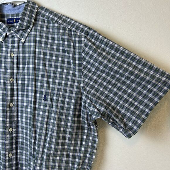 Ralph Lauren Shirt Mens 2XLT Plaid Button Down Short Sleeve Blue Pony Casual - Picture 4 of 13